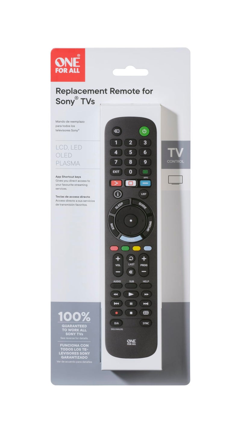 One For All TV Replacement Remote Compatible with Sony TVs Only (LCD, LED, OLED, Plasma) - Ideal Replacement Remote Control with Same Functions as The Original Remote, Black, Model URC4812 - Image 4